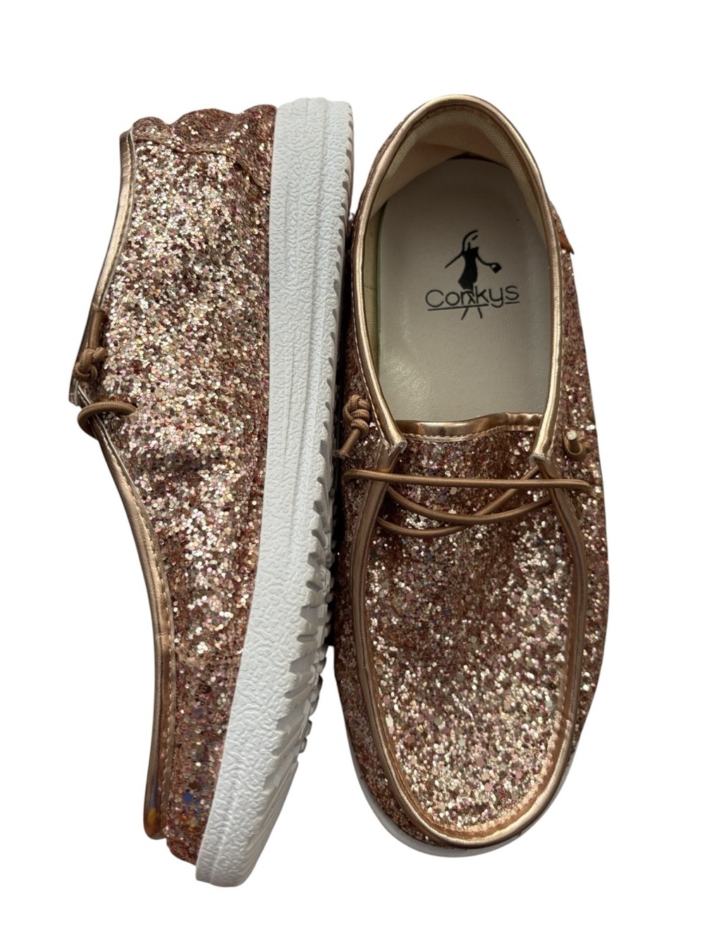 Corkys Metallic Rose Gold Glitter Casual Sneakers, NWOB
